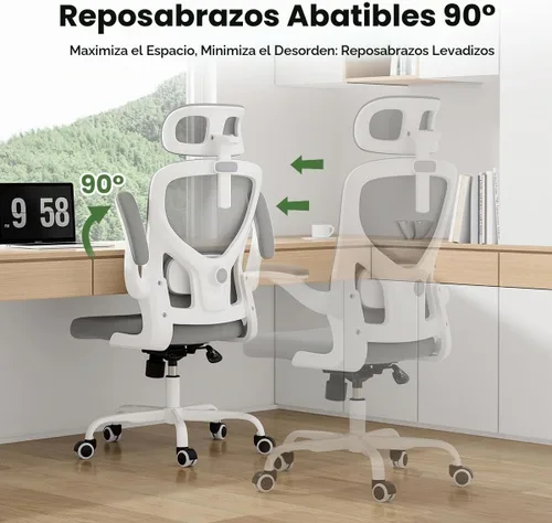 Vista 5 de Soohow Silla de oficina, ergonómica de malla de oficina con soporte de respaldo ajustable, cómoda silla giratoria de computadora con reposacabezas