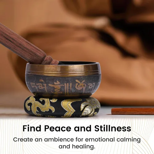Vista 3 de DomeStar Juego de cuencos tibetanos cantores, auténtico juego de meditación hecho a mano para alivio del estrés, yoga con mazo y cojín para terapia