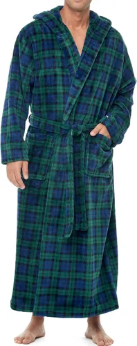 Vista 44 de Alexander Del Rossa Bata de baño de vellón afelpado suave, con capucha, para hombre, bata larga y cálida Verde militar
