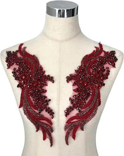 Vista 27 de Parches de Apliques de Ropa DIY con Cuentas de Pedrería Hechos a Mano, Aplique con Cuentas para Decoración de Vestido de Novia Color Verde Oscuro AB