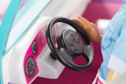 Vista 4 de Barbie - Vehículo todo terreno, color morado con asientos rosados y ruedas giratorias, 2 asientos, regalo para niños de 3 a 7 años