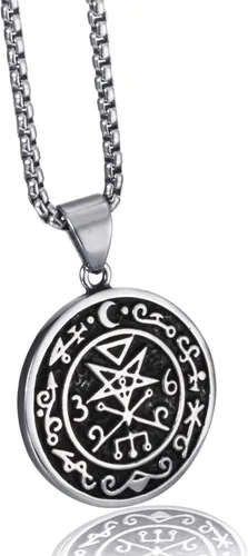 Vista 4 de ELFASIO Collar con colgante de acero inoxidable para hombre sello de Astaroth Key of SalomonSeal of Lilith Sigil of Lucifer Seal Chain