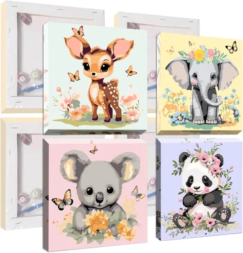 Vista 8 de UMOART Pintura enmarcada por números para niños, paquete de 4 pinturas por números para niños de 4 a 8 a 12 años, kits de pintura por números