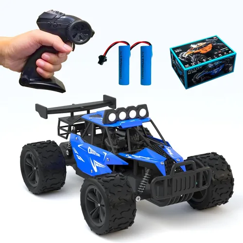 Vista 6 de Coche de control remoto Monster Truck Juguetes a escala 1:16 RC Car para niños 2.4GHz de alta velocidad 12.4 mi/h con faros LED, autos RC Negro