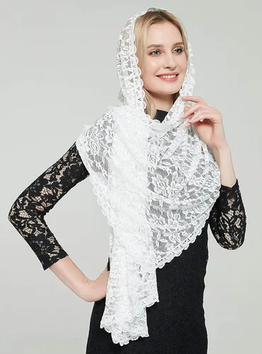 Vista 9 de Bufanda de encaje floral vintage de pestañas capilla velo mantilla infinito latino masa S04