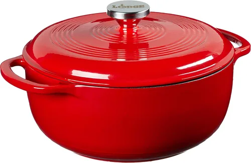 Vista 18 de Lodge Horno holandés de hierro fundido esmaltado de 4.5 cuartos de galón con tapa, asas dobles, apto para horno hasta 500° F o en la estufa, uso