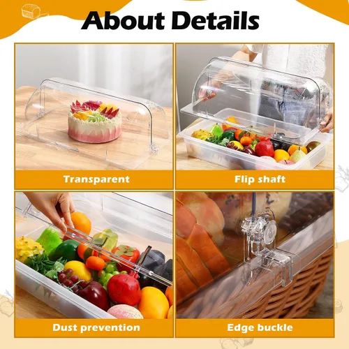Vista 5 de 2 fundas transparentes para platos de roce de plástico de tamaño completo, tapa enrollable para platos de 21 x 13 x 6.7 pulgadas, tapas de bandeja