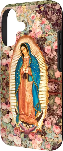 Vista 2 de Lady of Guadalupe - Carcasa para iPhone 17, diseño de flores rosadas
