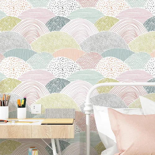 Vista 8 de Papel tapiz autoadhesivo para despegar y pegar, papel de contacto de puntos/líneas, lindo papel tapiz colorido de 15.5 x 78.7 pulgadas, extraíble