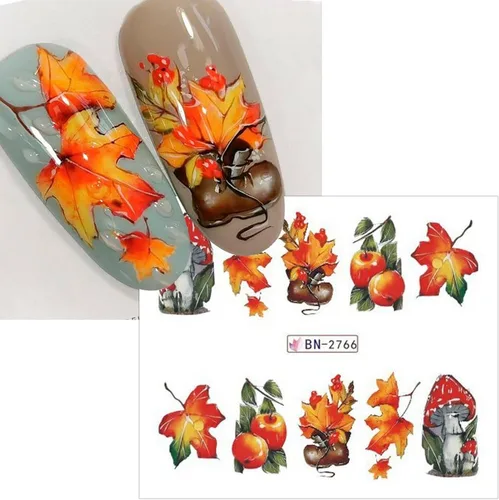 Vista 8 de 500 patrones de calcomanías de uñas de otoño para mujer, calcomanías de agua de dibujos animados, calabaza, hongo, hoja de arce, calcomanías