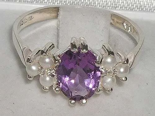 Vista 4 de Anillo de plata de ley 925 auténtica amatista y perla cultivada para mujer