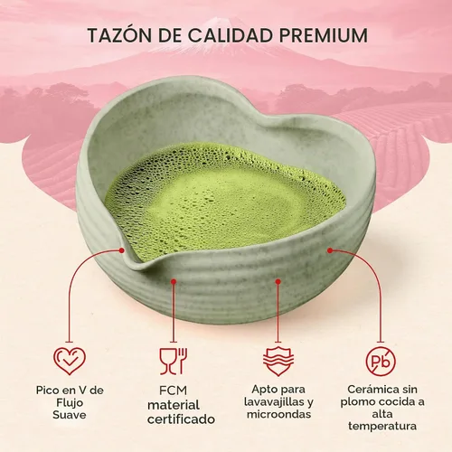 Vista 4 de Rehny's Juego de batidor Matcha Juego completo de matcha verde con cuenco en forma de corazón, batidor de bambú, soporte, tamiz de acero