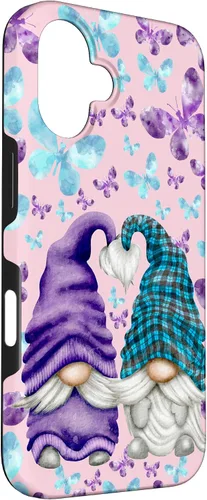 Vista 3 de iPhone 16 Patrón de mariposa estético para el verano lindo caso púrpura gnomo