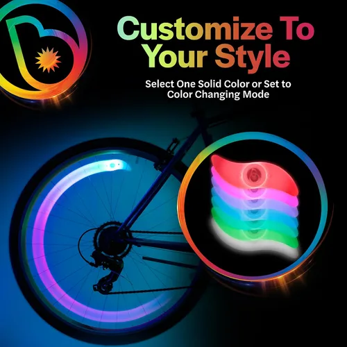 Vista 2 de Brightz SpokeBrightz Luces LED para Rueda de Bicicleta, Pack de 2 - Modos de Cambio de Color y Selección de Color - Ilumina tus Radios - Transforma