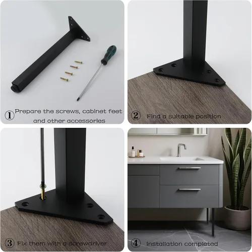 Vista 4 de Geesatis Patas de mesa ajustables resistentes de 10 pulgadas, 4 patas Negro