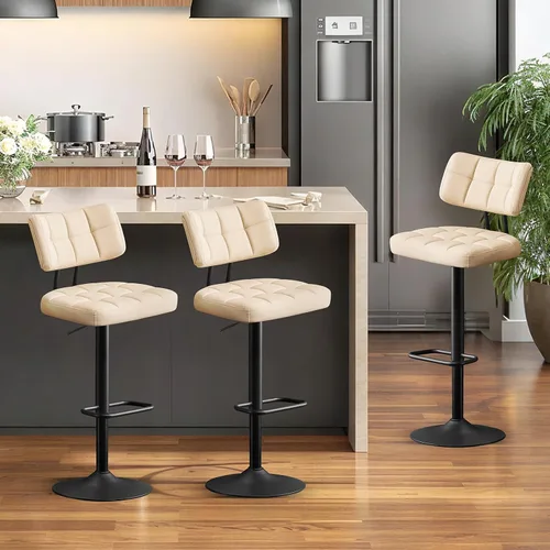 Vista 26 de Furniliving Juego de 2 Taburetes de Bar Modernos de Cuero Sintético, Taburetes Giratorios Tapizados con Respaldo, Sillas de Bar Ajustables de Altura