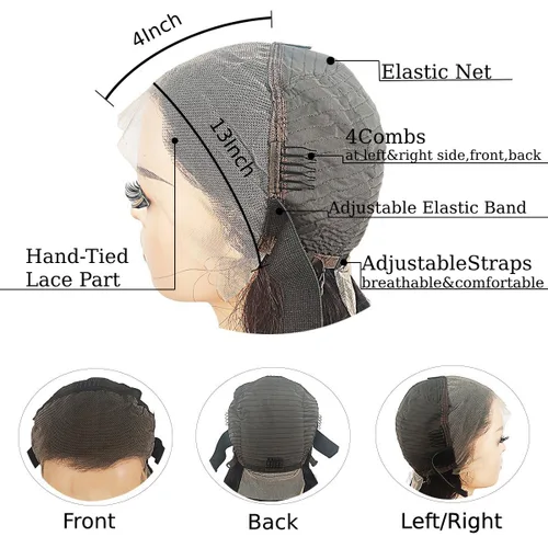 Vista 4 de Pelucas de cabello humano con malla frontal de 32 pulgadas de largo, 13x4 HD, ondulado profundo, transparente, 180% de densidad, sin pegamento