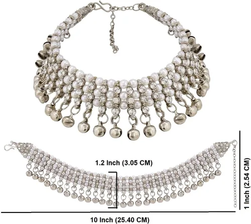Vista 5 de Efulgenz Silver Anklets with Crystal & Faux Pearl - Indian Women's Bell Anklets & Ghungroo Ankle Bracelets