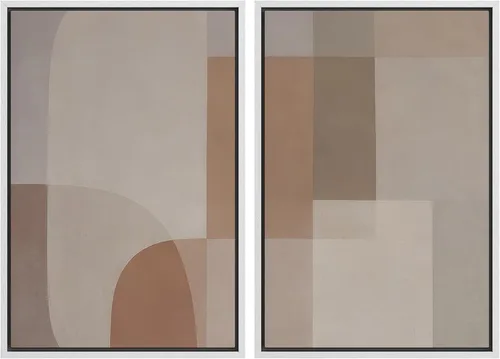 Vista 56 de SIGNWIN Lienzo enmarcado para pared, juego de arte de collage de ondas en espiral de mediados de siglo, formas abstractas, acogedor, neutro