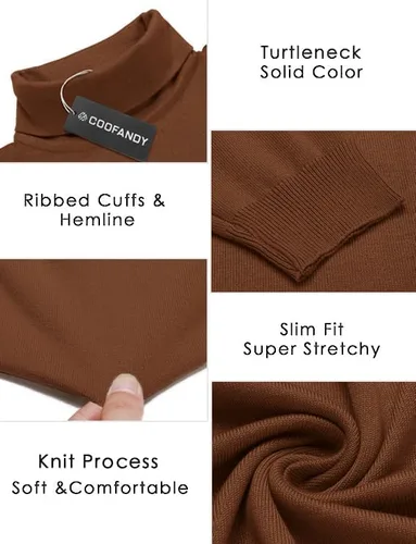 Vista 5 de COOFANDY Suéter de cuello alto ajustado para hombre, casual, básico, de manga larga, suéter de punto