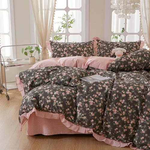 Vista 11 de mixinni Juego de funda de edredón de algodón floral para niñas y adolescentes, con lazos de cremallera, fácil cuidado, ultra suave y transpirable