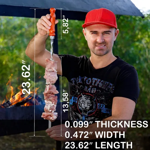 Vista 2 de Brochetas largas de acero inoxidable para barbacoa de 23.6 pulgadas, palitos Shish Kabob/Kebab, varillas planas de metal resistente para picanha