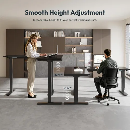 Vista 5 de SANODESK 63"x47" L-Shaped Electric Standing Desk, Triple Motor, Black Black Desktop+black Frame