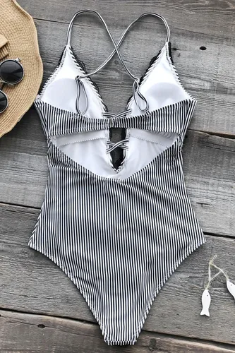 Vista 5 de CUPSHE Traje de baño de una pieza para mujer con encaje y cuello en V profundo
