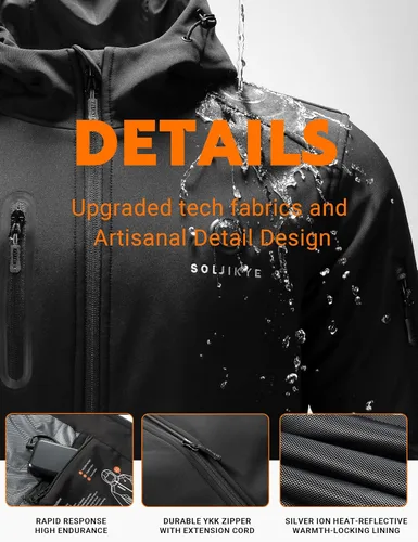 Vista 3 de SOLJIKYE Heated Jackets for Men with Battery Pack, Winter Windproof Soft Shell Electric Heated Coat, Black