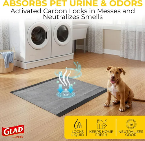 Vista 4 de Glad para Mascotas Almohadillas para Cachorros de Carbón Negro - Almohadillas Desechables Súper Absorbentes para Orina de Perro, Almohadillas