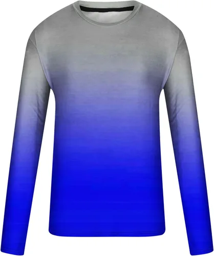 Vista 4 de Camisas para hombre, estilo casual, elegante, manga larga, color degradado, cuello redondo, sudaderas grandes y altas para entrenamiento de gimnasio