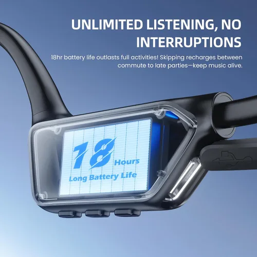 Vista 7 de HIFI WALKER Auriculares de conducción ósea, auriculares Bluetooth 6.0 de oreja abierta con micrófono, 18 horas de tiempo de reproducción