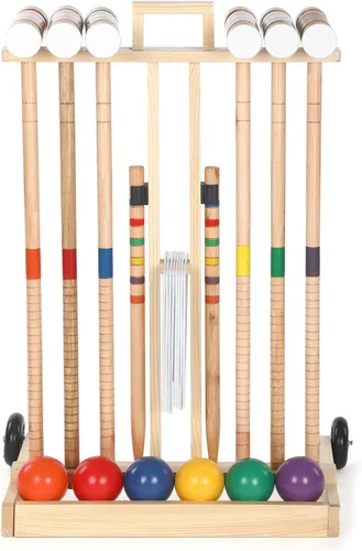 Vista 2 de Gemscream Juego de Croquet para 6 jugadores para adultos, kit de juego de Croquet con soporte de madera para patio trasero, juegos al aire libre