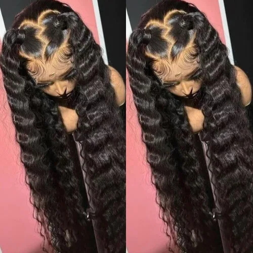 Vista 2 de Pelucas para mujeres negras, pelucas de encaje frontal de 13x6 Water Wave, pelucas sintéticas HD con encaje frontal, línea capilar natural