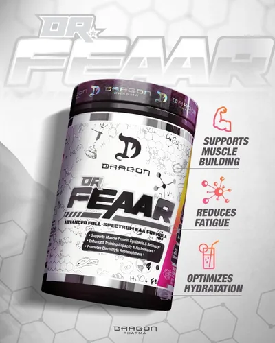Vista 7 de DRAGON PHARMA Dr. FEAAR® Advanced Full Spectrum EAA Matrix, apoya la síntesis y recuperación de proteínas musculares, capacidad y rendimiento