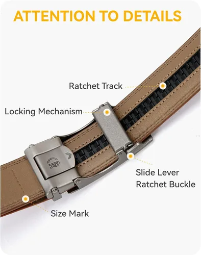 Vista 3 de CHAOREN Cinturón para hombre de cuero con trinquete - Ajuste personalizable, estilo sin esfuerzo (35 mm)