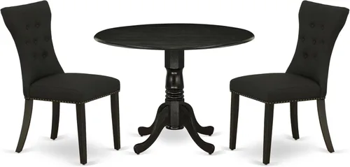 Vista 17 de East West Furniture DLGA3-AWA-03 - Juego de mesa de comedor de 3 piezas que contiene una mesa de cocina redonda con gotas y 2 sillas Parson, 42 x 42