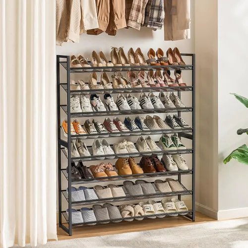 Vista 2 de Nunsino Zapatero, organizador de zapatos de metal grande, capacidad máxima para 50 pares, estante de almacenamiento de zapatos de 8 niveles