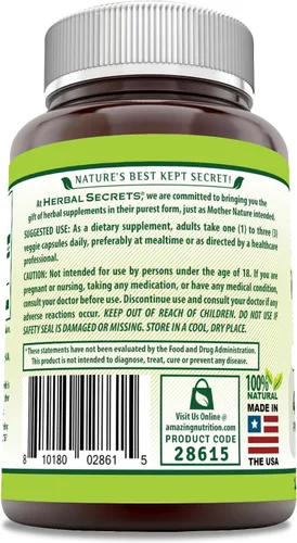 Vista 3 de Herbal Secrets Extracto de raíz de ginseng coreano, suplemento de 120 cápsulas vegetales Sin OMG Sin gluten Fabricado en Estados Unidos