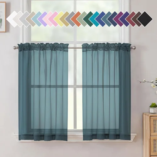 Vista 200 de Aiyufeng 2 paneles de cenefa transparente negra de 14 pulgadas de largo, cortinas cortas negras transparentes para dormitorio, cortinas de cocina