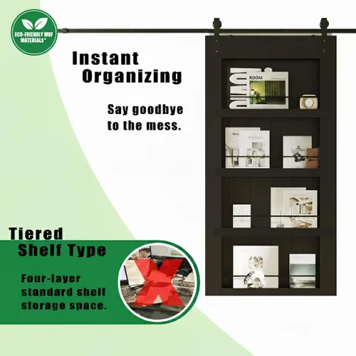 Vista 3 de BARNER HOME Puerta corrediza de granero de 30" x 84", puerta de granero estilo estante con kit de herrajes de 6 pies, hecha de MDF imprimado Negro