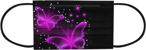 Vista 6 de Paquete de 50 mascarillas desechables para adultos y mujeres, diseño de mariposas, para el cuidado de la piel, transpirable, filtro de 3 capas