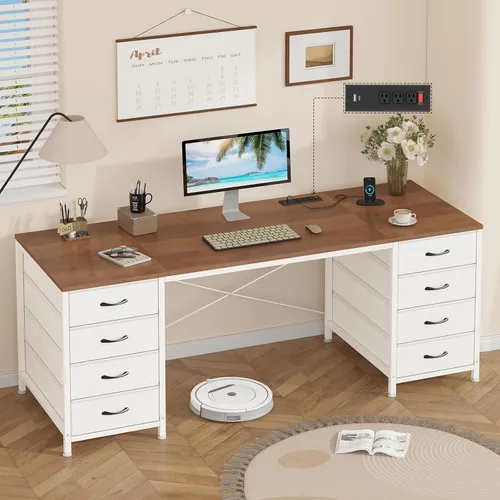 Vista 16 de YOMILUVE Escritorio para computadora de 50 pulgadas con 8 cajones, escritorio para oficina en casa con tomas de corriente, escritorio de trabajo
