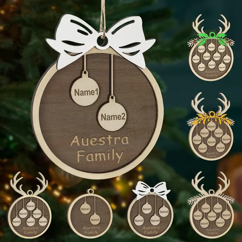 Vista 56 de Adornos de Navidad personalizados, familia de 1 nombre, adornos de Navidad de madera personalizados, decoración personalizada, decoración de árbol
