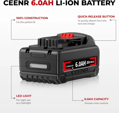 Vista 2 de Batería de iones de litio de repuesto DCB200 de 6.0Ah, compatible con herramientas Dewalt 20V Max, construida con celdas de batería coreanas