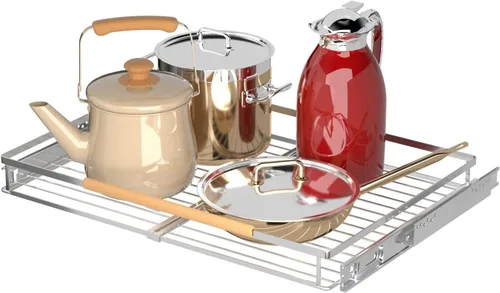 Vista 9 de Cajón de cesta deslizante expandible, organizador de gabinete extraíble, estantes de despensa deslizables resistentes para cocina, debajo