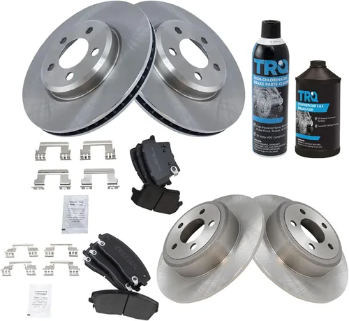 Vista 2 de TRQ Kit de pastillas de freno delanteras y traseras y rotores Kit químico de freno Pastillas de freno Rotor de freno semimetálico compatible