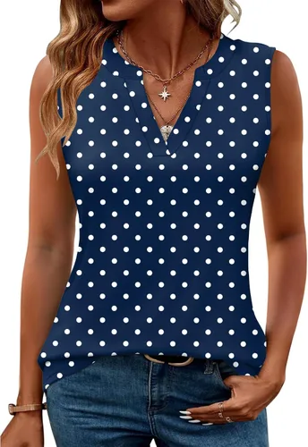 Vista 13 de Romanstii Camisas sin mangas para mujer, estilo casual, de verano, cuello en V, blusas elegantes, túnica