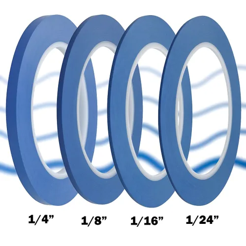 Vista 2 de JINBING Cinta adhesiva Fineline 1/24" 1/16" 1/8" 1/4" 4pcs (azul) material de vinilo, flexible, cinta adhesiva de rayas automotrices, sin