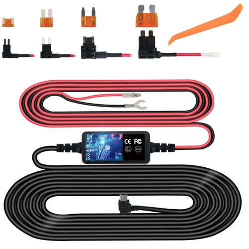 Vista 8 de Kit de cable duro para cámara de salpicadero, kit de cable duro micro USB para cámara de salpicadero, Plozoe de 12 V-24 V a 5 V, cable